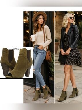 Guess olive green suede ankle boots size 6M